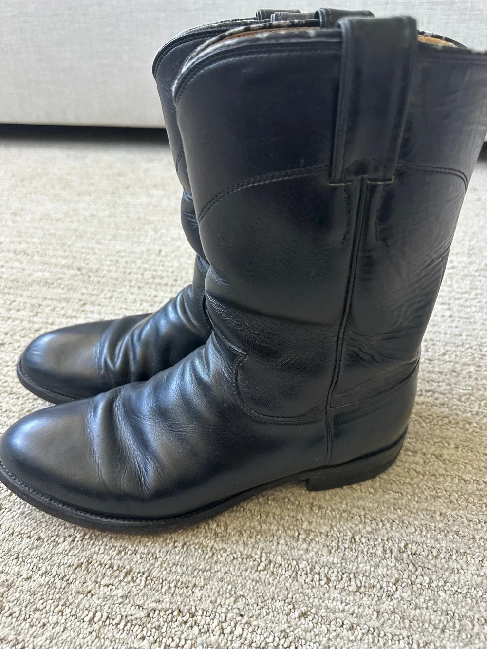 Justin Boots Black Leather Mid-Calf Western Pull-On Boots